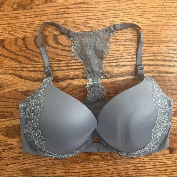 Victoria’s Secret Very Sexy 34DD Gray Lace Racerback Push Up Bra Front Closure - Picture 1 of 7